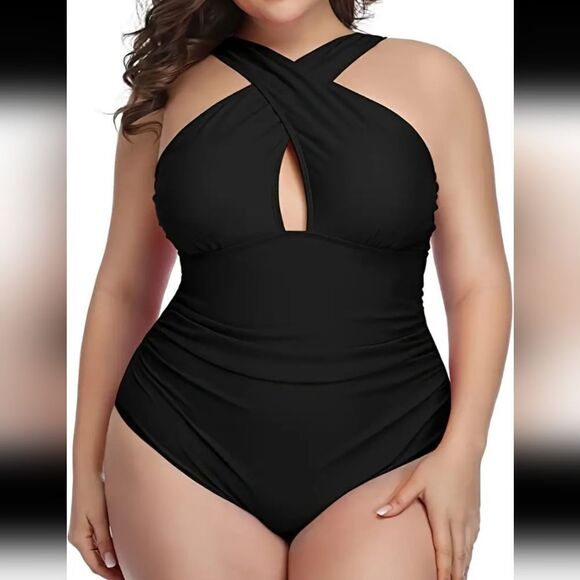 Ladies plus size Criss Cross Neck Cut Out One Piece Swimsuit sz 2X - Picture 5 of 6